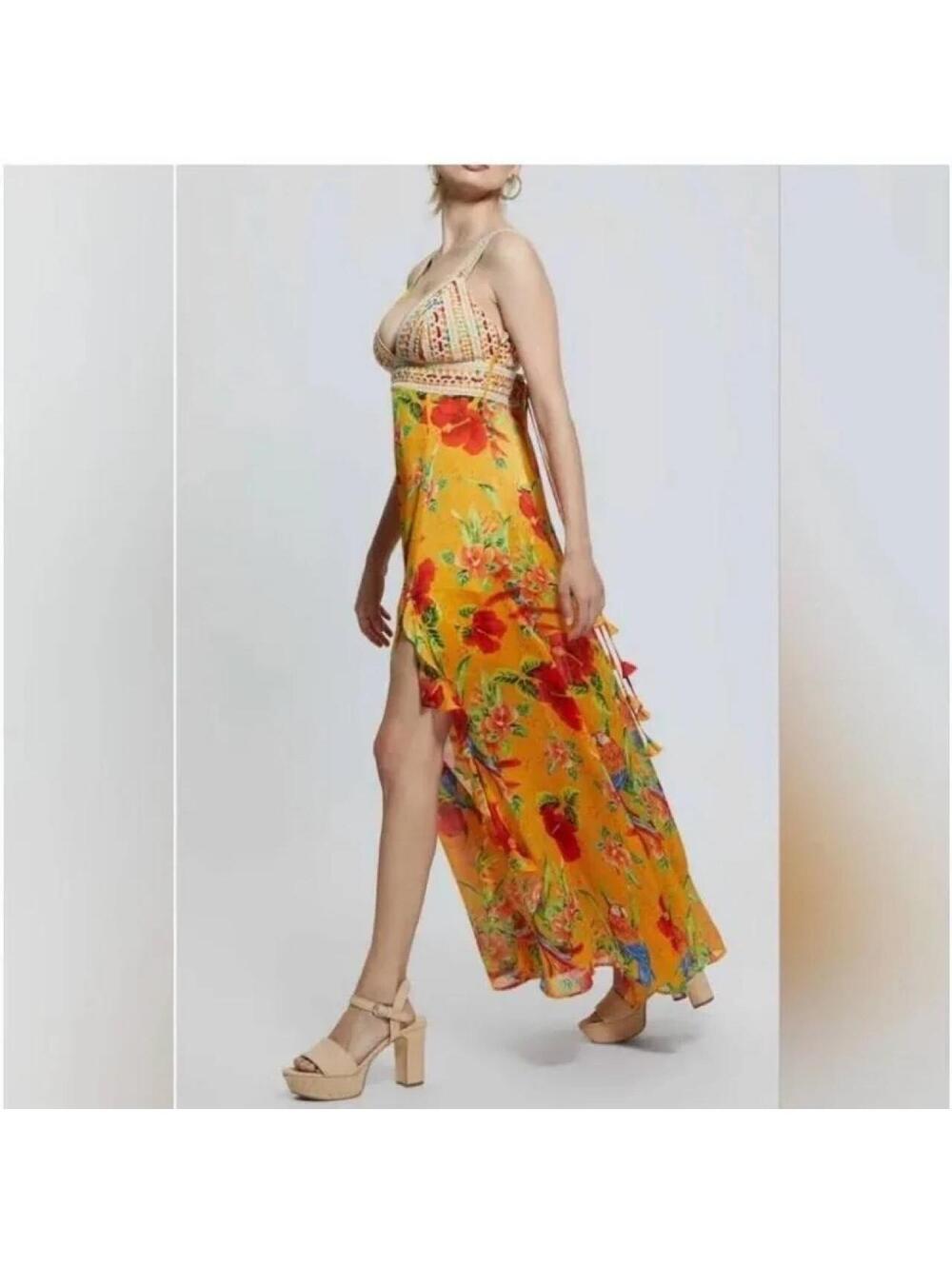 Guess Parrot Floral Maxi Dress Embroidered Large NWT